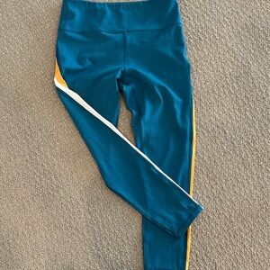 Teal Leggings with Yellow and White Stripes
